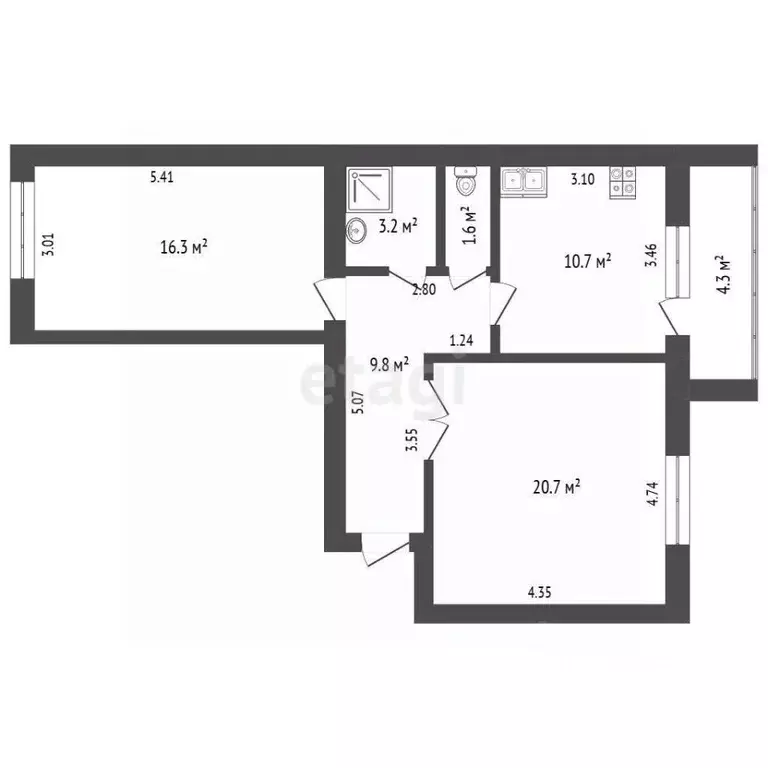 2-к кв. Тюменская область, Тюмень ул. Восстания, 19 (62.3 м) - Фото 2