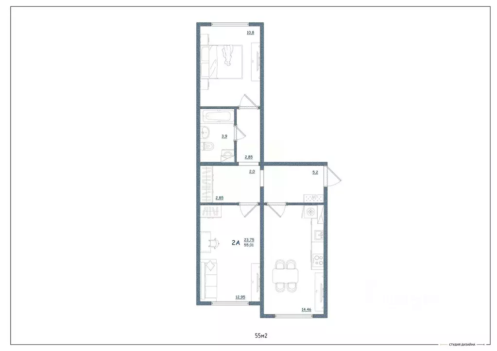 2-к кв. Тверская область, Тверь ул. Левитана, 93А (55.0 м) - Фото 2
