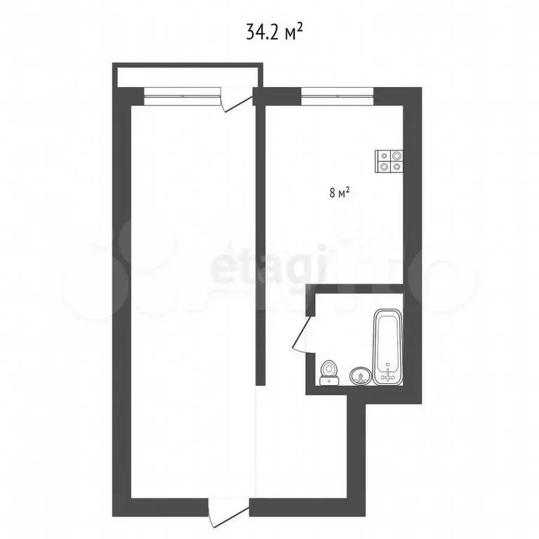1-к. квартира, 34,2 м, 3/5 эт. - Фото 0