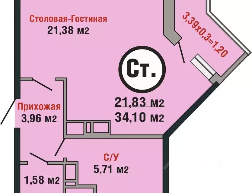 Студия Краснодарский край, Краснодар ул. Душистая, 60к2 (34.1 м) - Фото 1