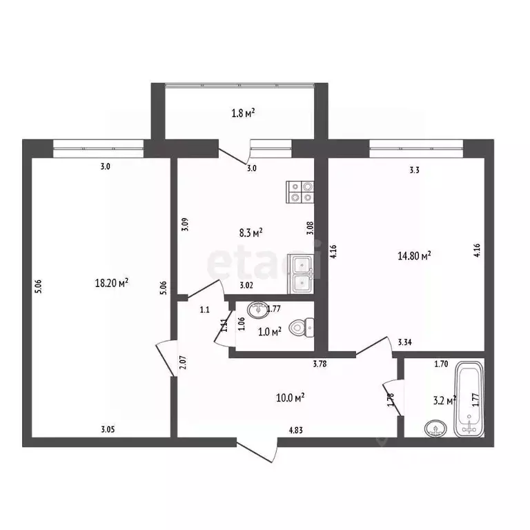 2-к кв. Мордовия, Саранск Мордовская ул., 35к233Б (56.9 м) - Фото 2
