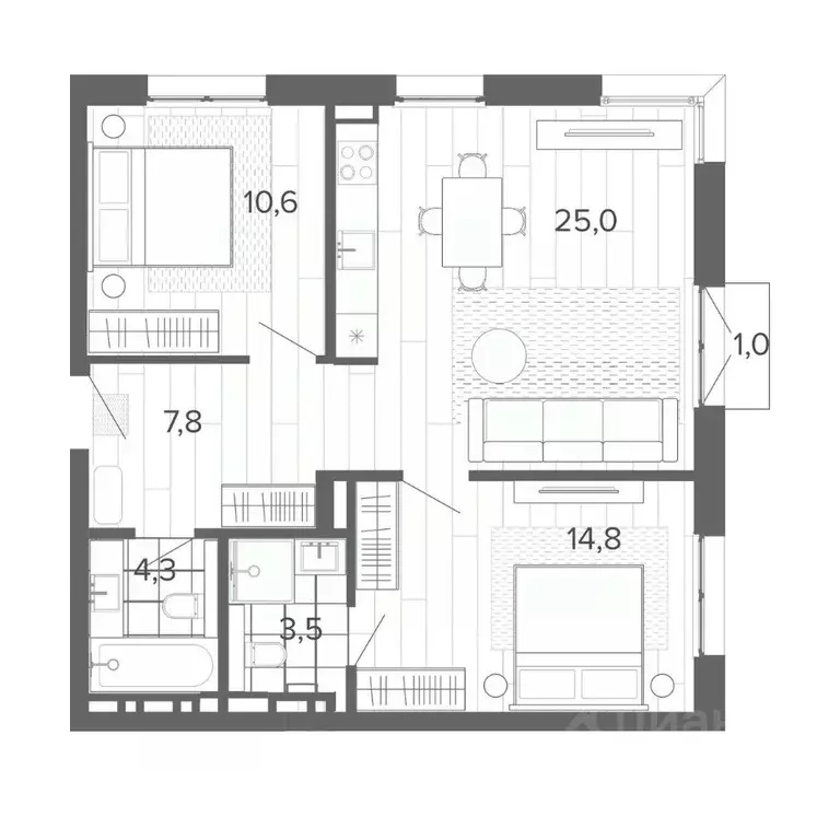 3-к кв. Алтайский край, Барнаул тракт Змеиногорский, 35Б (67.0 м) - Фото 0