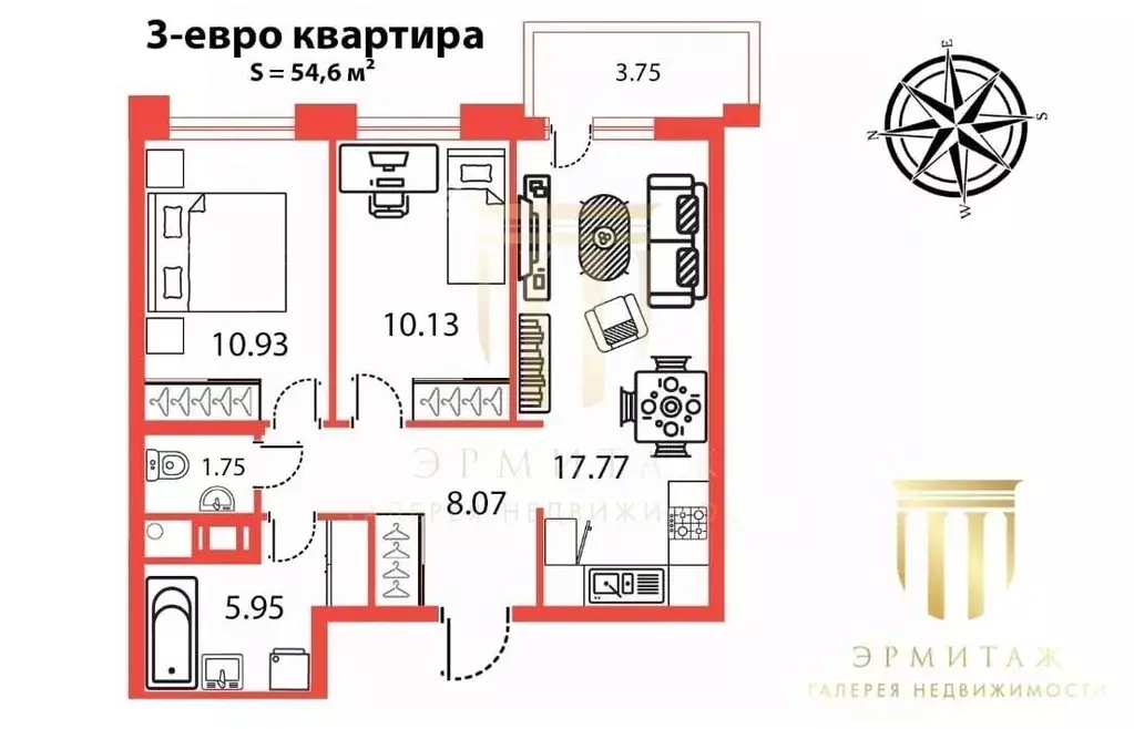 2-к кв. Санкт-Петербург просп. Героев, 33с1 (54.6 м) - Фото 2