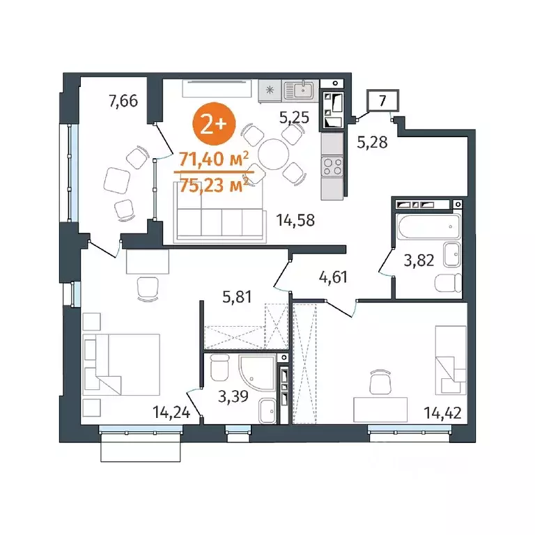 2-к кв. Тюменская область, Тюмень ул. Тимофея Кармацкого, 17 (71.4 м) - Фото 0