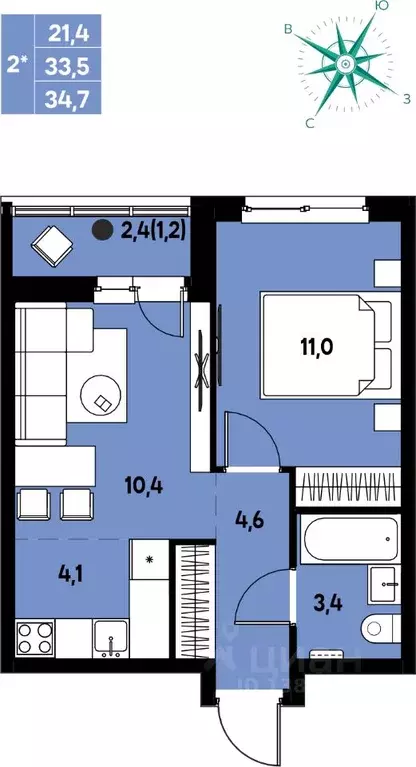 Студия Пермский край, д. Кондратово Мы жилой комплекс (34.7 м) - Фото 1
