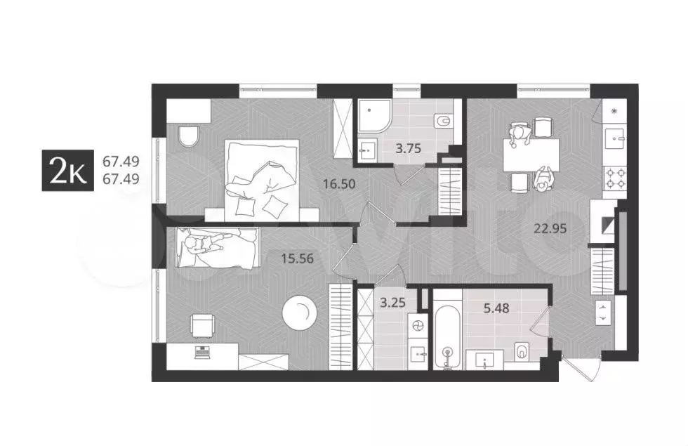 2-к. квартира, 67,5 м, 1/4 эт. - Фото 1