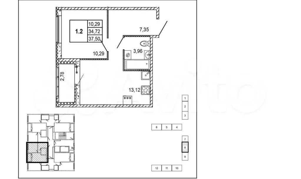 1-к. квартира, 37,5 м, 9/13 эт. - Фото 0