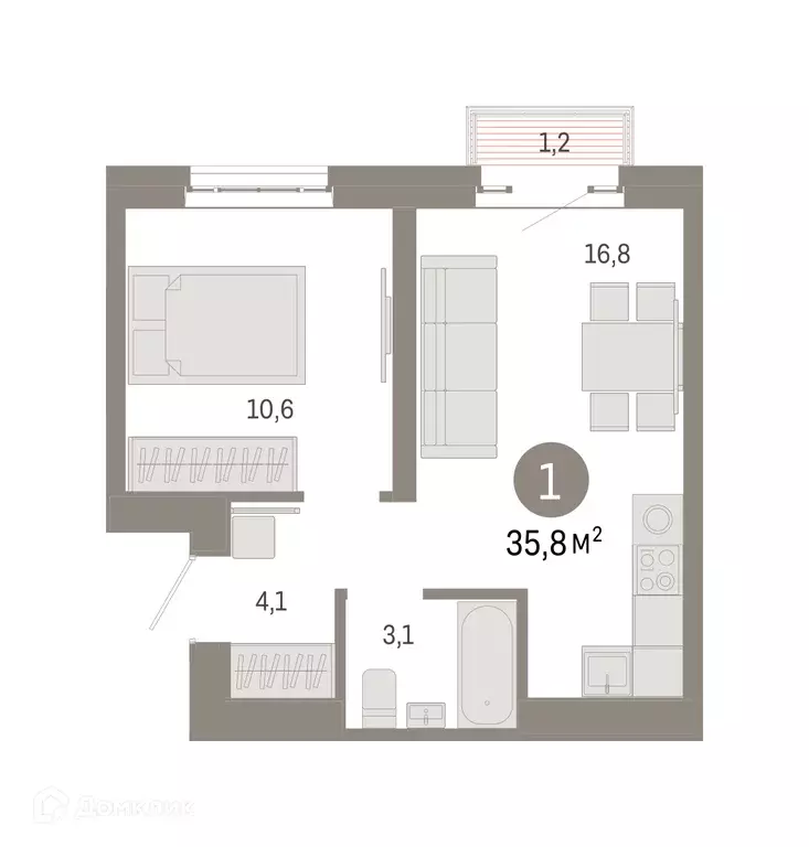 Продаётся 1-к квартира, 35.8 м - Фото 0
