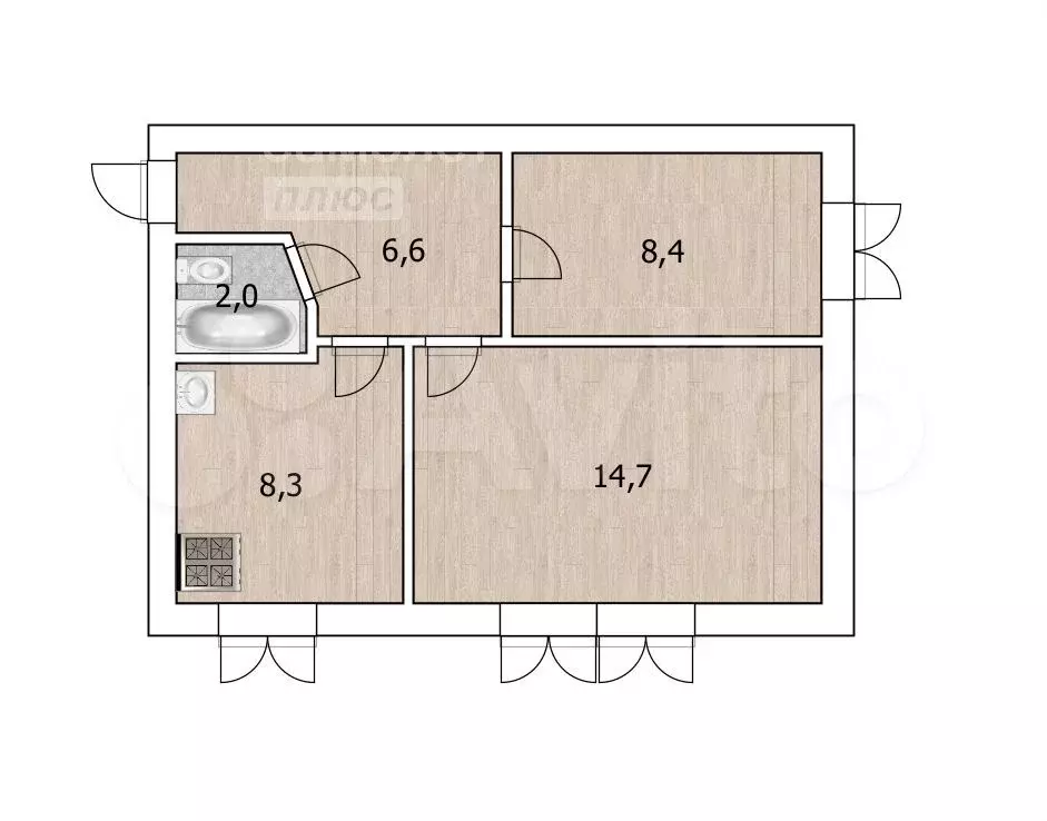 2-к. квартира, 40 м, 1/2 эт. - Фото 0