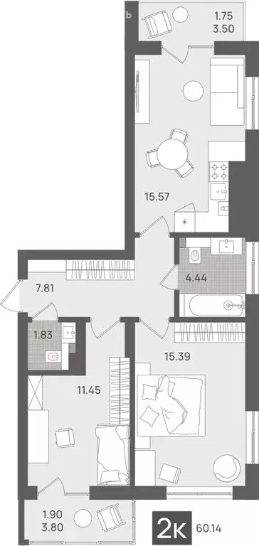 2-комнатная квартира: Светлогорск, Новая улица, 22к2 (60.14 м) - Фото 0