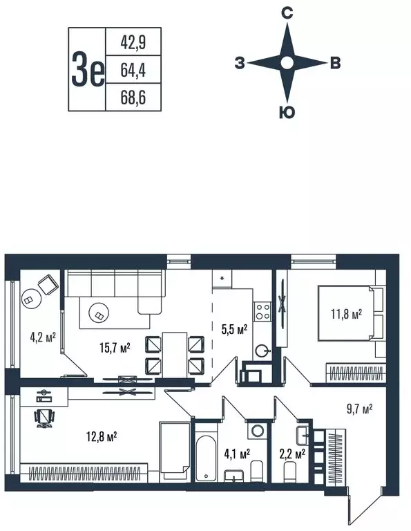 3-комнатная квартира: Владивосток, улица Тухачевского, 33к2 (68.6 м) - Фото 1