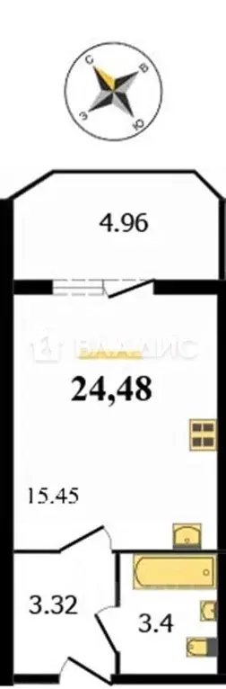Студия Владимирская область, Владимир Северная ул., 2Б (24.48 м) - Фото 2