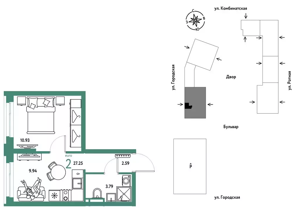 2-комнатная квартира: Екатеринбург, Ленинский район (27.25 м) - Фото 1