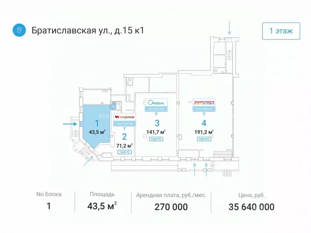 Торговая площадь в Москва Братиславская ул., 15К1 (44 м) - Фото 2