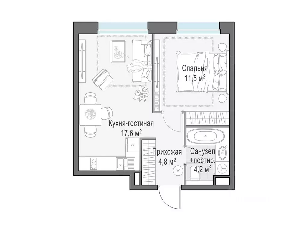 1-к кв. Московская область, Мытищи Белый Grad жилой комплекс (38.1 м) - Фото 1