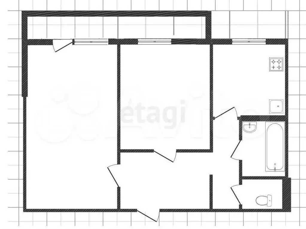 2-к. квартира, 49,6 м, 6/9 эт. - Фото 0