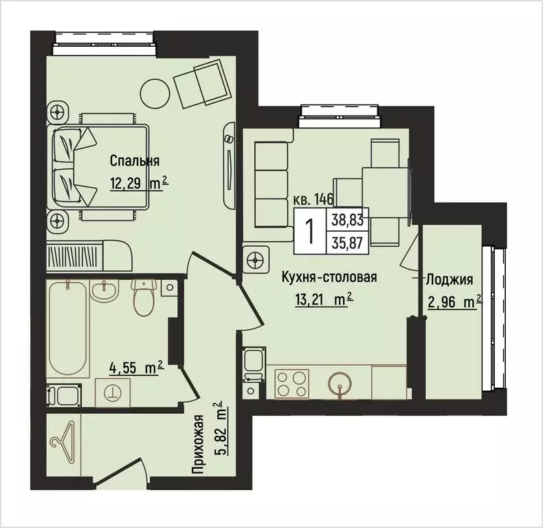 1-комнатная квартира: Нижний Новгород, Литературная улица, 5 (38.83 м) - Фото 0