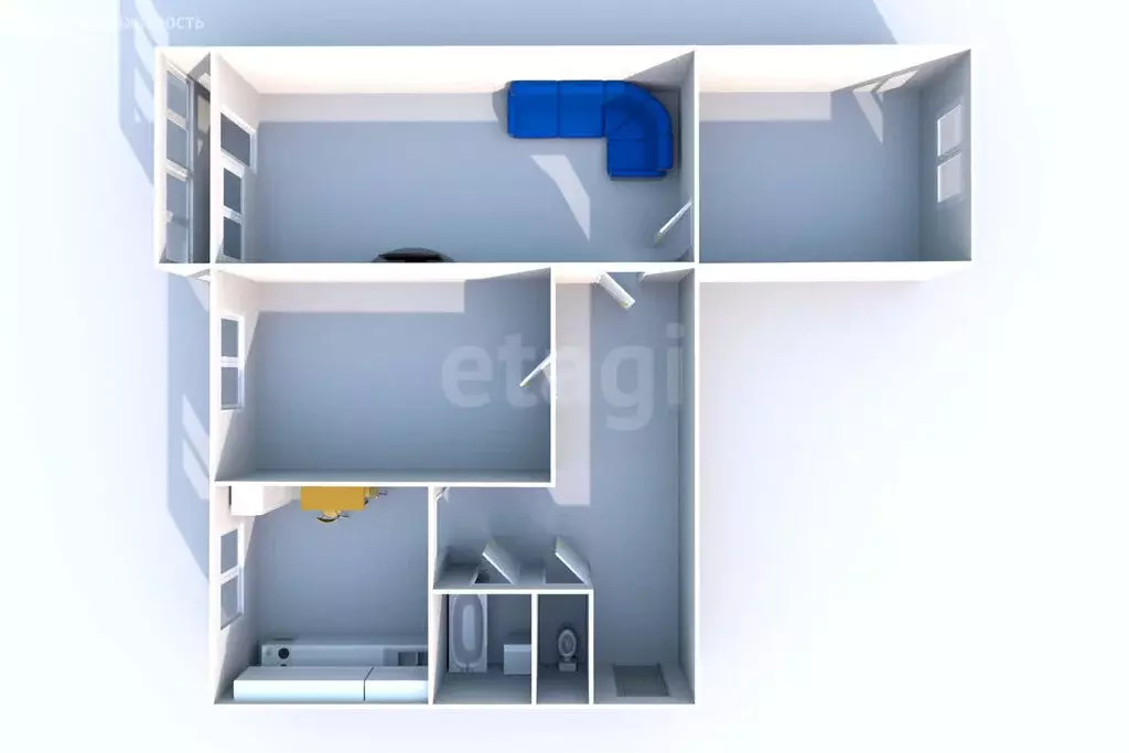 3-комнатная квартира: Макаров, Ленинградская улица, 7 (57.3 м) - Фото 1