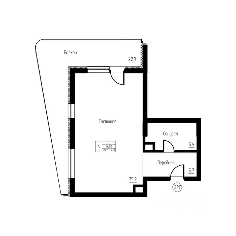 Студия Калининградская область, Светлогорск ул. Верещагина, 8 (69.2 м) - Фото 0