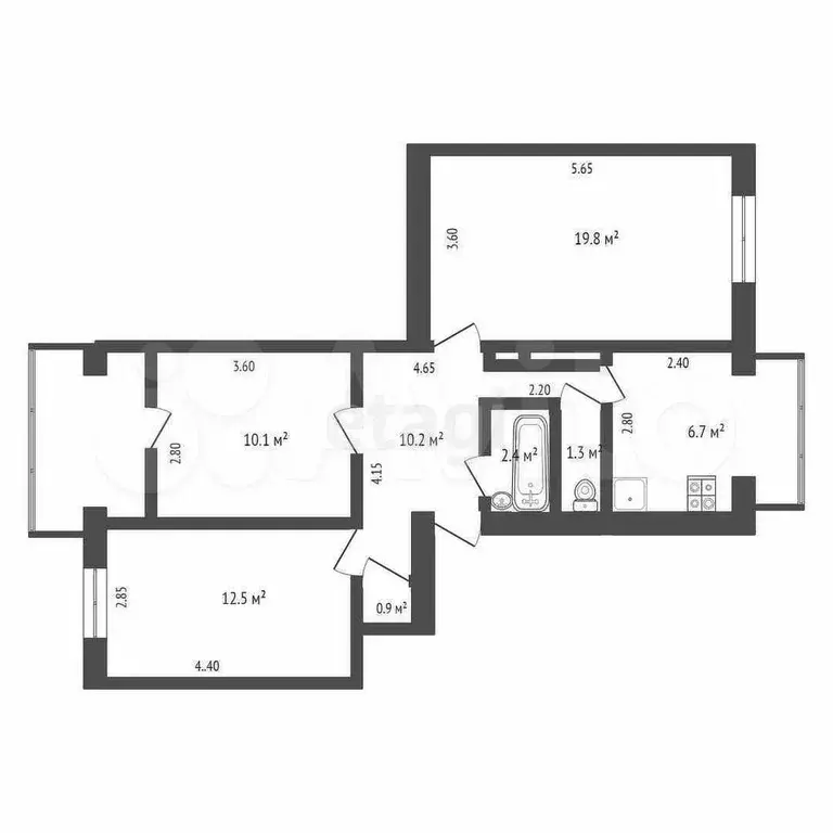 3-к. квартира, 63,9 м, 5/5 эт. - Фото 0