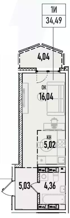 1-к кв. Иркутская область, Иркутск Донская ул., 5Д (34.49 м) - Фото 0