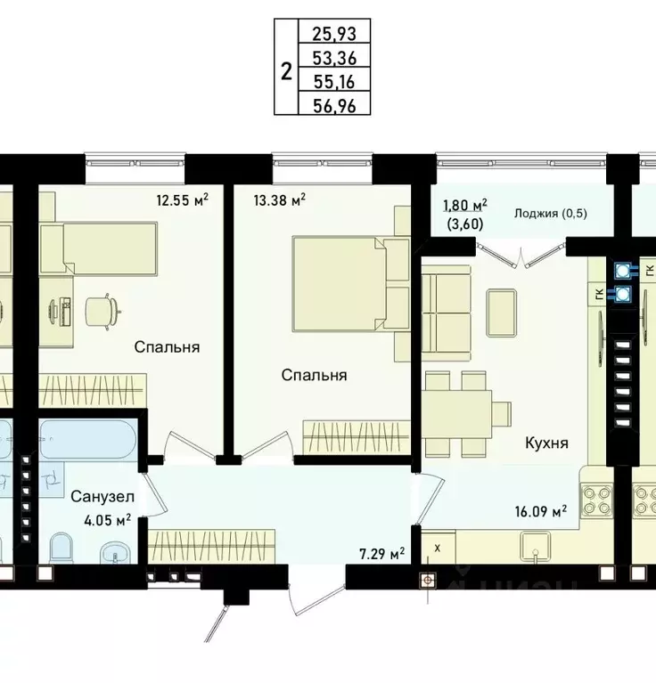 2-к кв. Калининградская область, Калининград ул. Сержанта Мишина, 83к2 ... - Фото 1