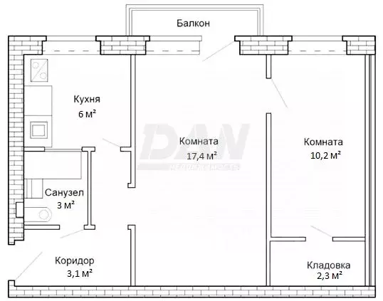 2-к кв. Челябинская область, Челябинск ул. Кирова, 3 (43.6 м) - Фото 1