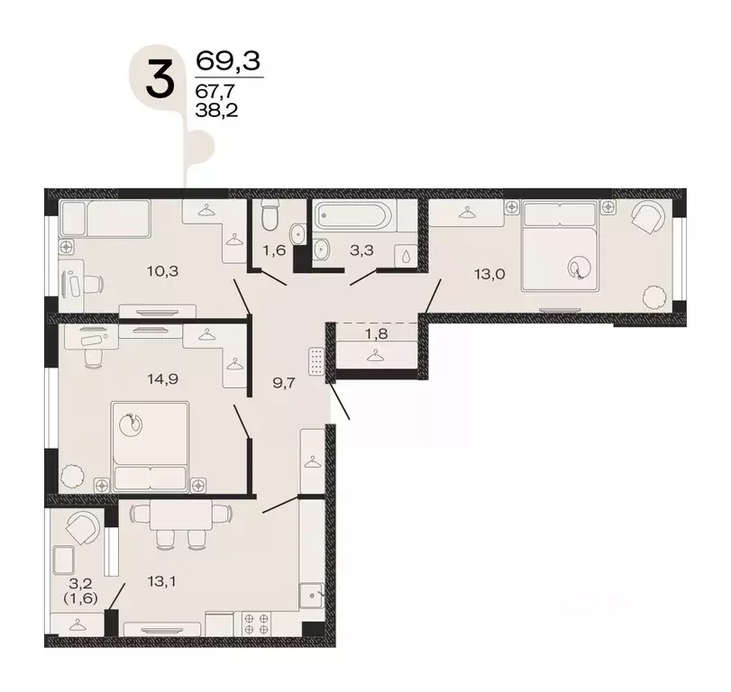 3-к кв. Краснодарский край, Новокубанск Капланово мкр, Эво жилой ... - Фото 1