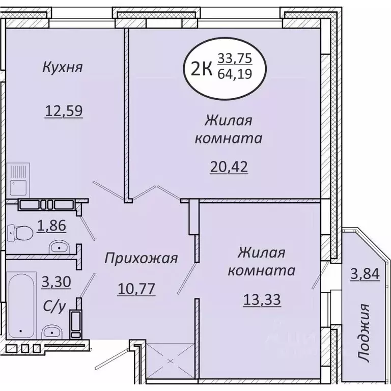 2-к кв. Новосибирская область, Новосибирск  (64.19 м) - Фото 0