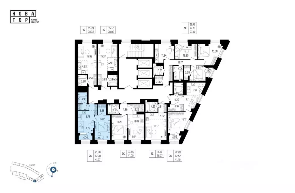 2-к кв. Башкортостан, Уфа Глумилино-1 мкр, Новатор жилой комплекс ... - Фото 2