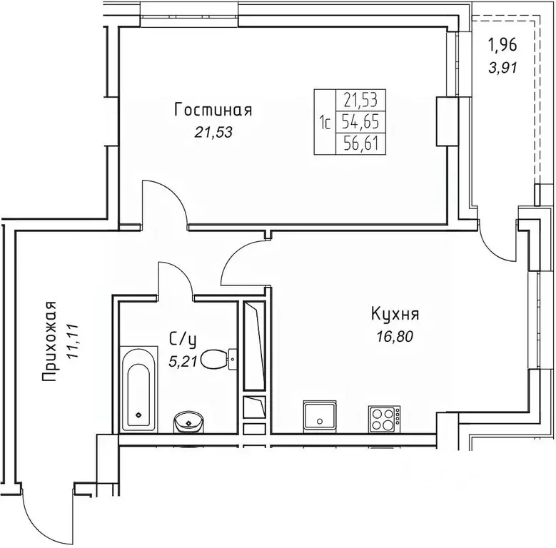 1-к кв. Саха (Якутия), Якутск 11-й кв-л,  (56.61 м) - Фото 1