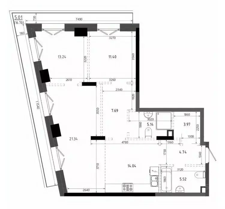 2-к кв. Татарстан, Казань Яналиф жилой комплекс (92.09 м) - Фото 1