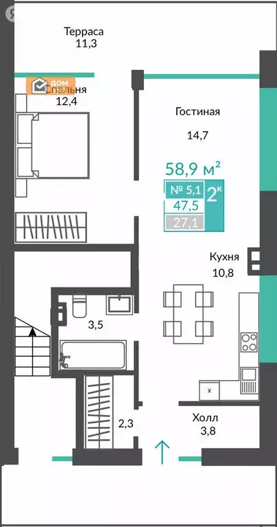 2-комнатная квартира: Республика Крым, муниципальный округ Алушта, ... - Фото 0