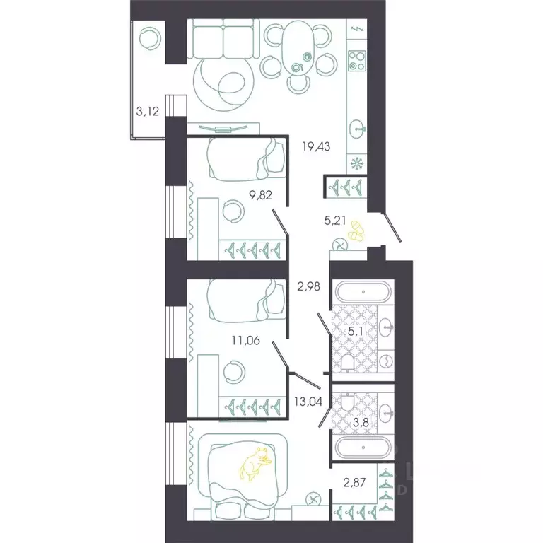 3-к кв. Пензенская область, Пенза Колышлейская ул., 7 (74.87 м) - Фото 1