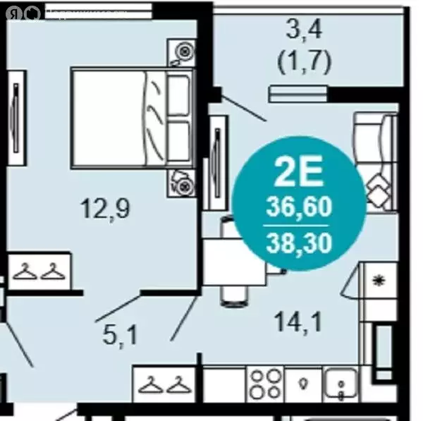 2-комнатная квартира: Сочи, улица Искры, 66/10 (38.3 м) - Фото 0