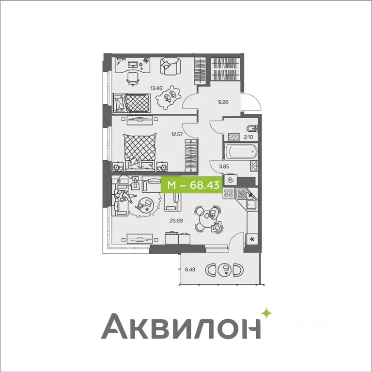 2-к кв. Архангельская область, Архангельск ул. Валявкина, 38к3 (68.43 ... - Фото 1
