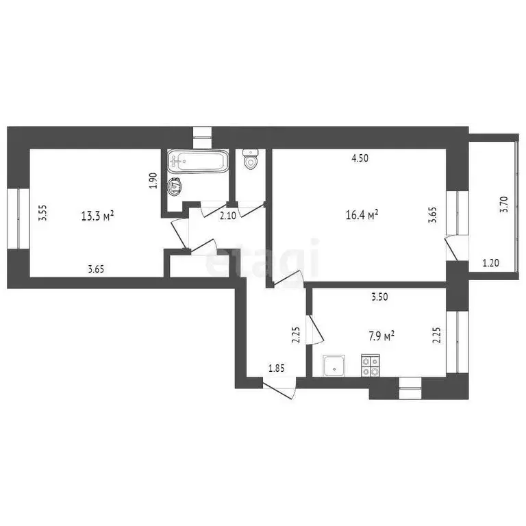 2-комнатная квартира: посёлок городского типа Богандинский, Рабочая ... - Фото 1