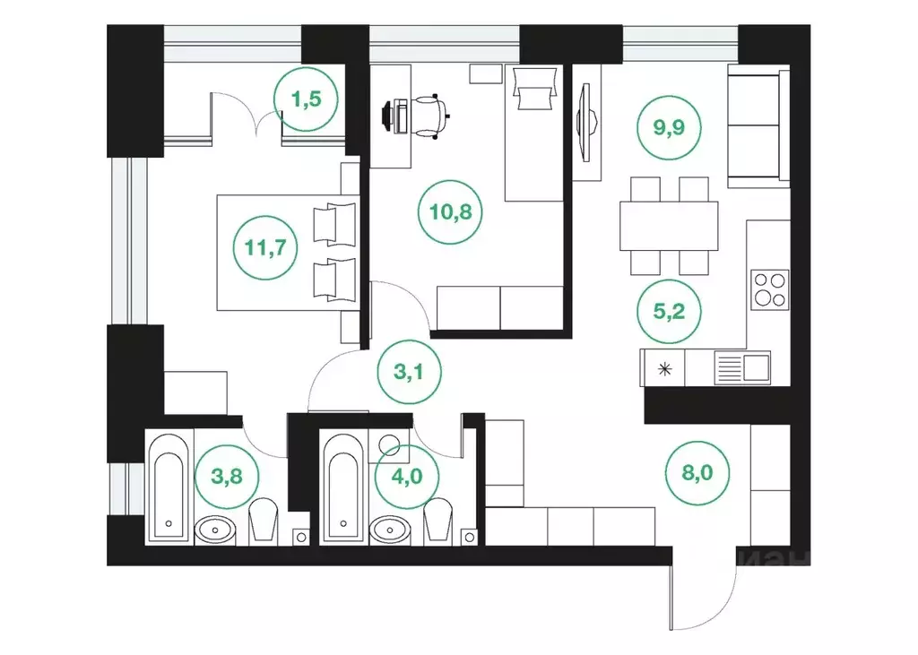 3-к кв. Башкортостан, Уфа ул. Подполковника Недошивина (58.0 м) - Фото 1