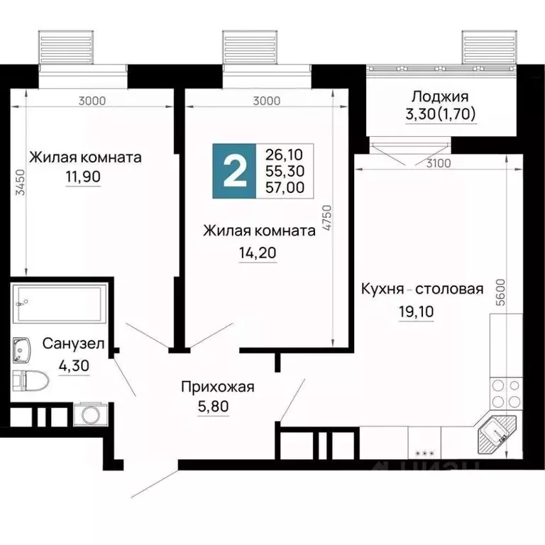 2-к кв. Адыгея, Тахтамукайский район, Яблоновский пгт ул. Тургеневское ... - Фото 1