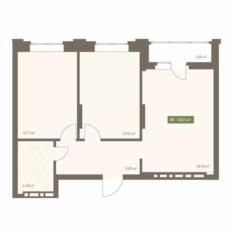 2-комнатная квартира: Кемерово, Московский проспект, 23А (56.17 м) - Фото 2