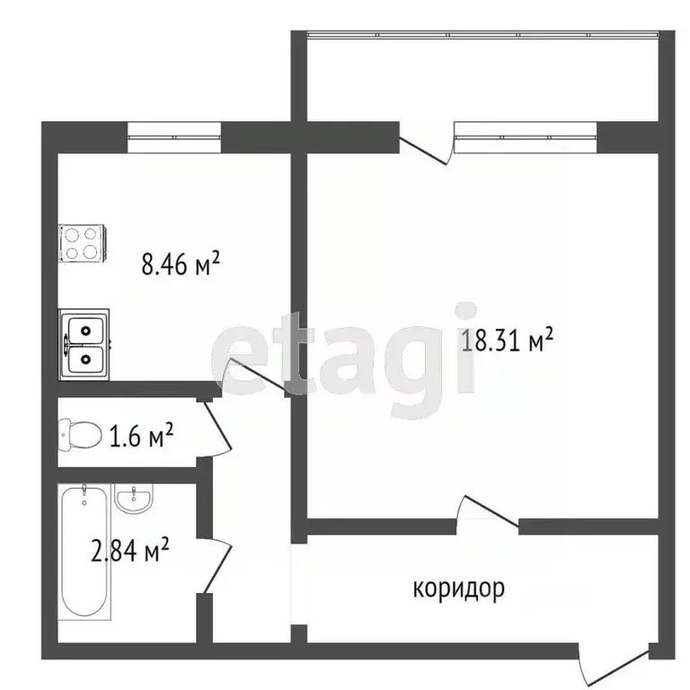 1-к кв. Челябинская область, Челябинск Новороссийская ул., 130б (40.4 ... - Фото 1