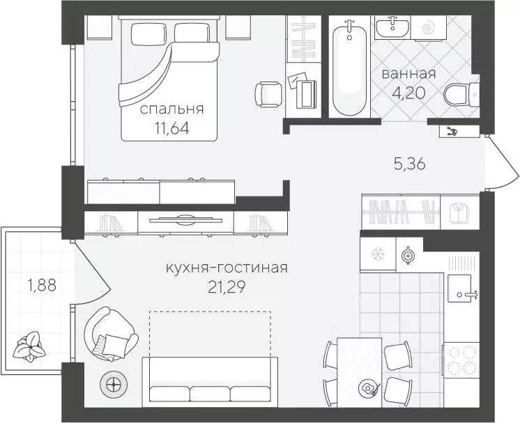1-к кв. Тюменская область, Тюмень Гилевский жилрайон, Скандиа Квартал ... - Фото 0