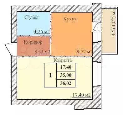 1-к. квартира, 36 м, 3/5 эт. - Фото 0