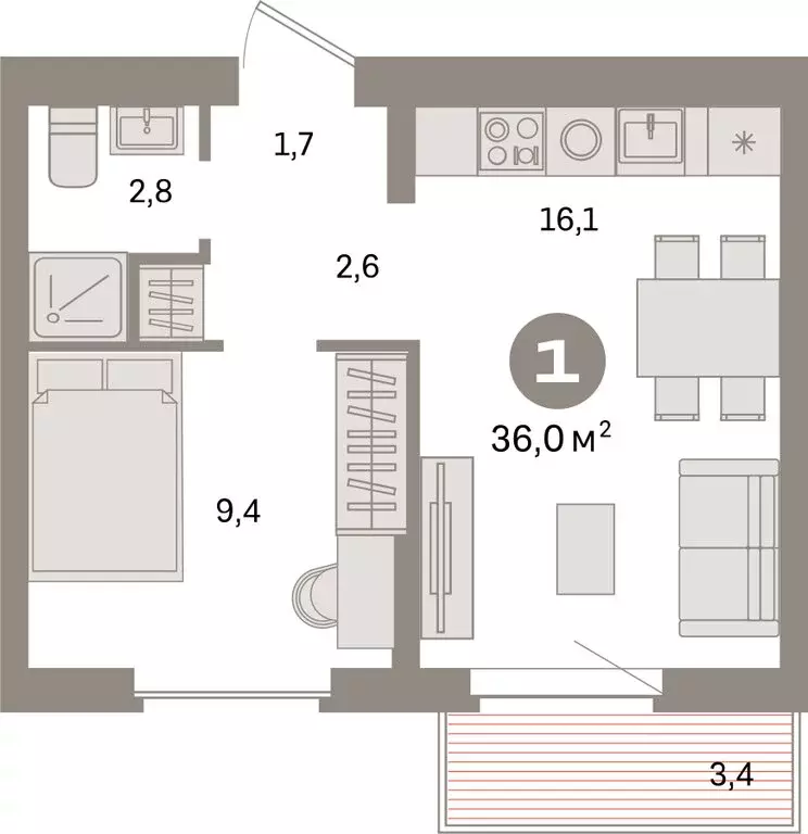 1-комнатная квартира: Екатеринбург, жилой район Сортировочный, ... - Фото 1