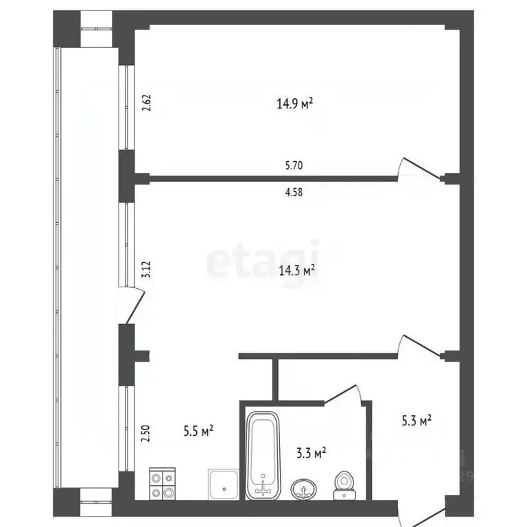 2-к кв. Архангельская область, Архангельск ул. Никитова, 9к2 (45.9 м) - Фото 1