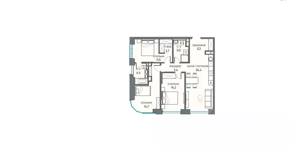 3-к кв. Москва ул. Нижние Мневники, 16к5 (85.6 м) - Фото 2