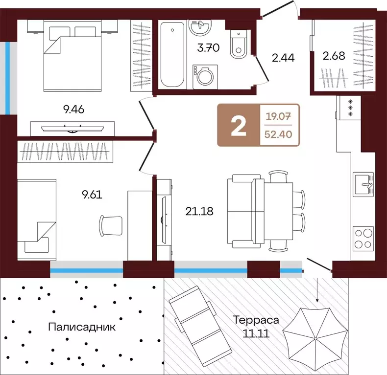2-к кв. Башкортостан, Иглинский район, с. Акбердино  (52.4 м) - Фото 1