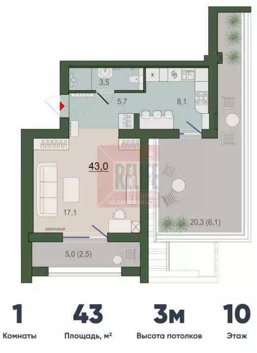 1-комнатная квартира: Калининград, улица Молодой Гвардии, 34 (43 м) - Фото 2