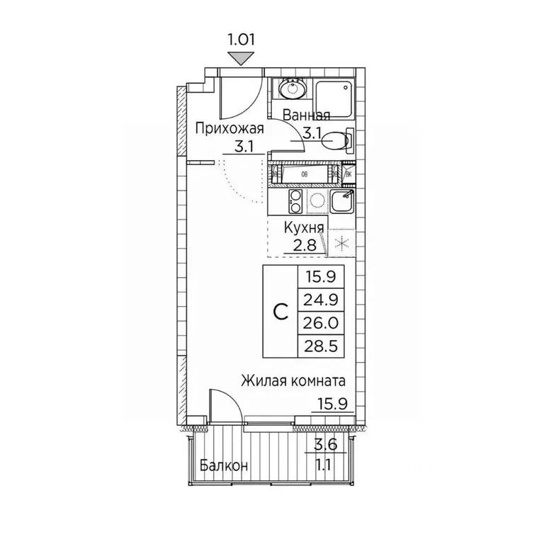 1-к кв. Приморский край, Владивосток ул. Расула Гамзатова, 7к3 (28.5 ... - Фото 1