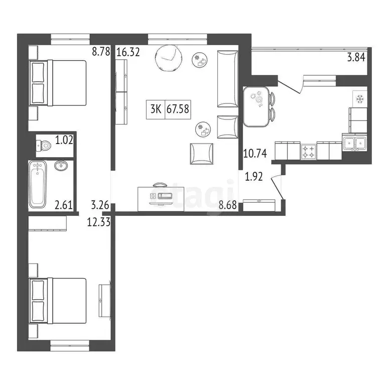 Продаётся 3-к квартира, 67.58 м - Фото 0